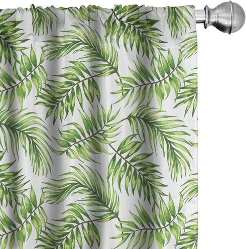 Ambesonne Palm Leaf Window Curtains, Exotic Pattern with Tropical Leaves in Watercolor Art Style Jungle Luau Hawaii, Lightweight Decor 2-Panel Set...