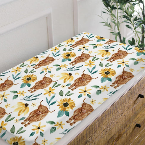 HawSkgFub Highland Cow Sunflower Changing Pad Cover for Baby Girls, Western Farm Animal Fall Flower Diaper Change Table Covers, Soft Stretchy Safe...