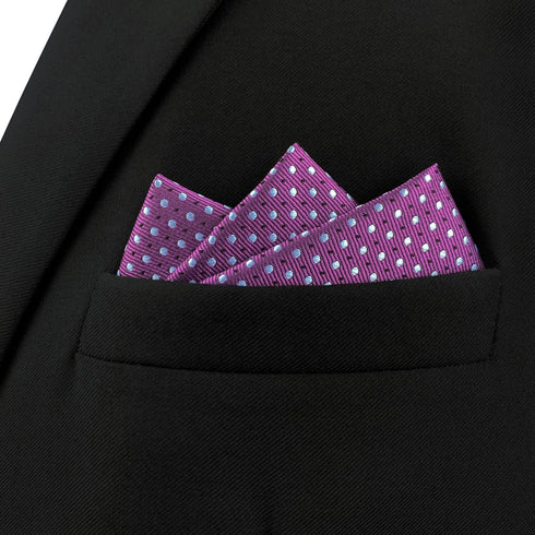 S&W SHLAX&WING Pocket Squares for Men Dotty Purple with blue Dots Color Edge...