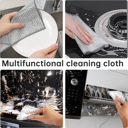 Double Layer Multifunctional Non-Scratch Wire Dishcloth, Steel Wire Dish Towel, Multipurpose Wire Dishwashing Rags for Wet and Dry, Scrubs & Clean...