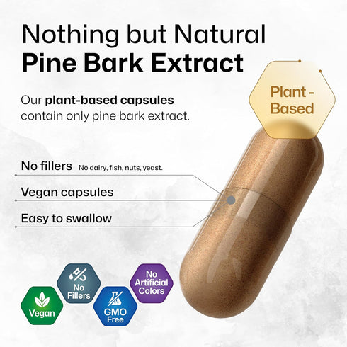 BIO KRAUTER Pine Bark Extract Capsules 400 mg - 100 Count - Antioxidant Supplement - 95% Proanthocyanidins - Pine Bark Supplement - Vegan, No Fill...