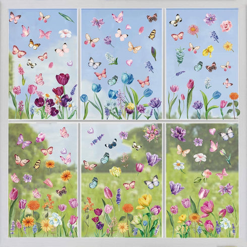 Spring Flower Window clings Decorations Window Decals Stickers for Office Home...