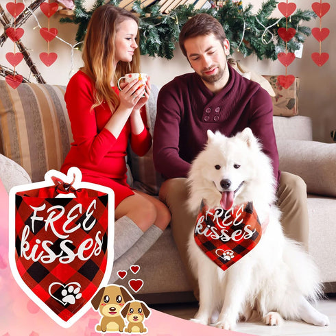 2 Pieces Valentines Day Dog Bandana Buffalo Plaid Valentine Scarf Red Black Checked Puppy Bandanas Personalized Dog Bandana Custom Dog Bandana for...