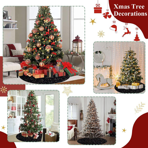 FUHSY Black Christmas Tree Skirt 21 Inch Sequin Tree Skirt Velvet Tree Skirts Small Tree Cover Mat Thick Fabric Tree Cover Skirt Pencil Xmas Skirt...