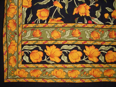 India Arts French Floral Tab Top Curtain Drape Panel Cotton 44" x 88" Amber Black...