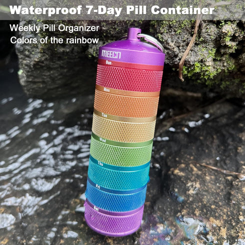 Weekly Metal Pill Organizer, Waterproof 7-Day Pill Container for Outdoor Travel. Aluminum Pill Case That is Shockproof and Has Large Compartments ...