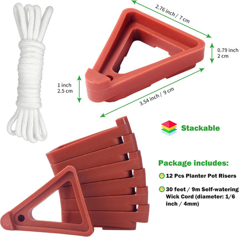 ORIMERC 12 Pcs 3/4" Plant Pot Lift Feet Plastic Elevator & 30ft Self-Watering Wick Cord Rope, Outdoor Indoor Potted Flower Shim Planter Raiser Toe...