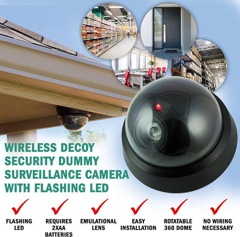 Dummy Fake Security Surveillance CCTV Dome Camera with One Red LED Light Outdoor Indoor Wireless Home Cam System Battery Powered Realistic Look fo...