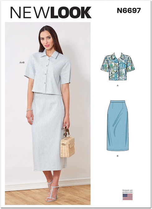 New Look Misses' Cropped Top and Pencil Skirt Sewing Pattern Kit, Code N6697, Sizes 6-8-10-12-14-16-18...