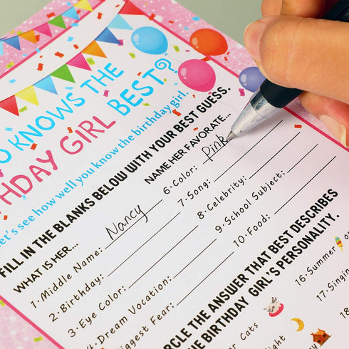 Skylety The Birthday Girl Best, 50 Pieces Birthday Party Activity Game Card Set Who Knows Her Best Girl Birthday Party Activity Themed Party Decor...