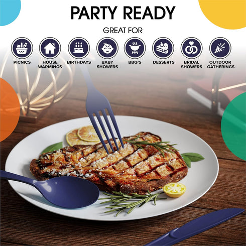 Disposable Navy Plastic Forks 50 Pcs - Heavy Duty Navy Plastic Disposable Cutlery - Navy Disposable Flatware, Navy Plastic Silverware, Plastic For...