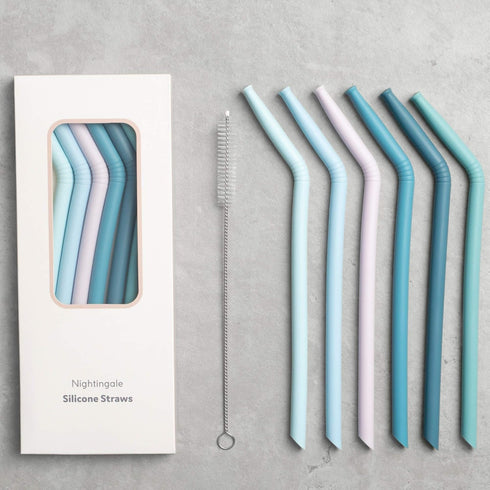 Nightingale Reusable Silicone Straws - Bendy Drinking Straw with Cleaning Brush - Collapsible and Bendable Travel Straw for Kids - Dishwasher Safe...