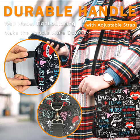 Nurse Lunch Bag Insulated Lunch Box Small Lunch Tote Bags with Water Bottle Holder, Adjustable & Removable Shoulder Strap Lunch Box for Women Men...