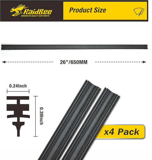 Wiper Blade Refill,4 PCs Adjustable Size of Universal Replacement Windshield Wiper Refill Replacement for Tesla,Toyota,Hyundai,Honda Front & Rear ...