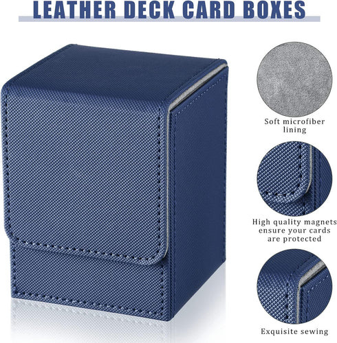 Weewooday 2 Boxes Leather Deck Card Boxes Large Size Fit 100 Plus Sleeved Cards Deck Game Box for Collectible Cards Deck Playing Card Box Compatib...