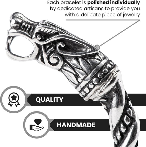 VikingsBrand Viking Bracelet | Adjustable Men's Bracelet 7-10 inches | Pagan Norse God Odin Arm Rings | Wolf Head Metal Wristband...