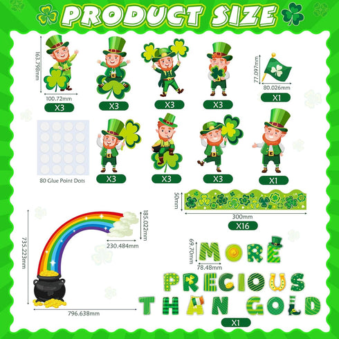 64 Pcs St. Patrick's Day Bulletin Board Decoration St. Patrick's Day Bulletin Board Cutout Lucky Shamrock Bulletin Board Border for Irish Clover C...