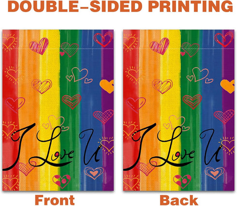 Pride Garden Flag, Gay Flag Pride Flag Outdoor Gay Pride Flag Rainbow Flag LGBTQ Flag, Heart Double-Sided Progress Pride Flag Garden Lawn Porch Ya...