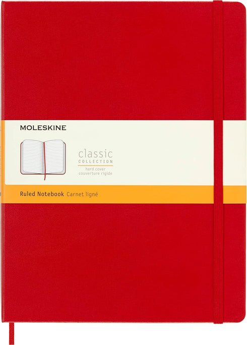 Moleskine Classic Notebook, Hard Cover, XL (7.5" x 9.5") Ruled/Lined, Scarlet Red, 192 Pages...