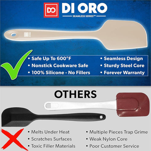 DI ORO Silicone Spatula - 600°F Heat-Resistant Rubber Kitchen Spatula for Baking, Scraping, & Mixing - BPA Free Nonstick Cookware Safe Flexible Ut...