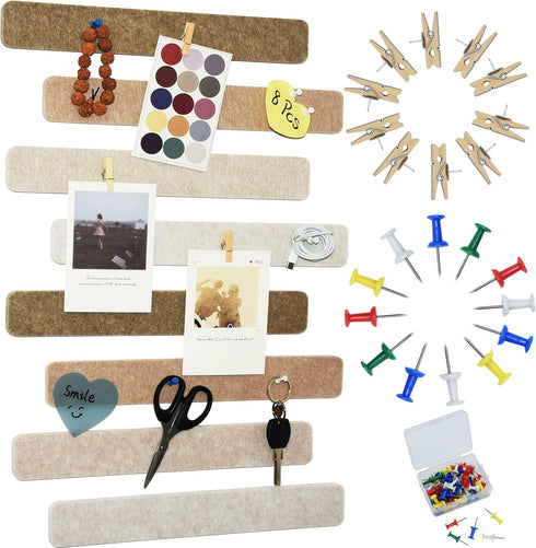 8Pcs Bulletin Board Strips, Camel-Brown Felt Pin Board Bar Strips with 50 Pushpins, Self-Adhesive Felt Cork Board Strips for Wall to Display Your ...