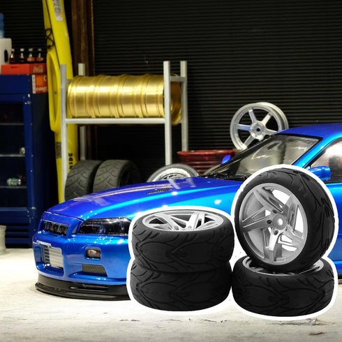 Mxfans RC 12mm Hux Wheel Rims & Rubber Tires for RC 1:10 On Road Drift Car Pack of 4...