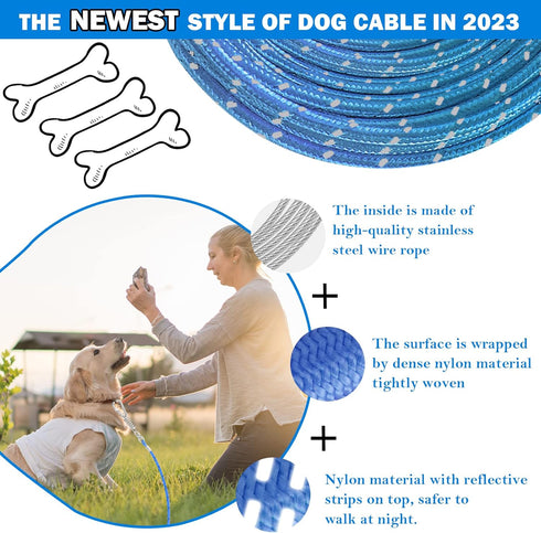 Dog Tie Out Cable 10ft/15ft/20ft/30ft Dog Leash for Training with Swivel Hook Green/Blue/Purple Reflective Dog Chains for Outside for Medium to La...
