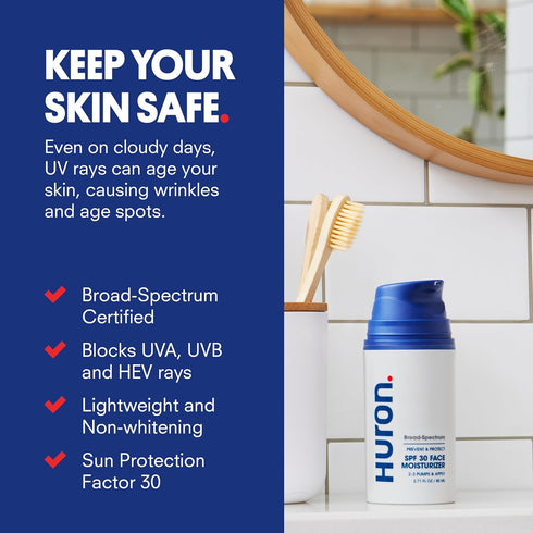 Huron SPF Face Moisturizer - SPF 30 Face Lotion - Broad Spectrum Formula - Moisturizes & Protects Your Skin - Blocks UVA, UVB, & HEV Rays - Fragra...