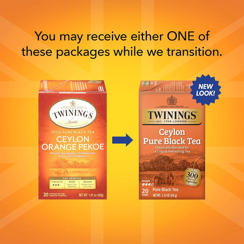 Twinings Ceylon Pure Black Tea - A Crisp, Refreshing Black Tea, Formerly Orange Pekoe, Caffeinated Tea Bags, Individually Wrapped, 20 Count...