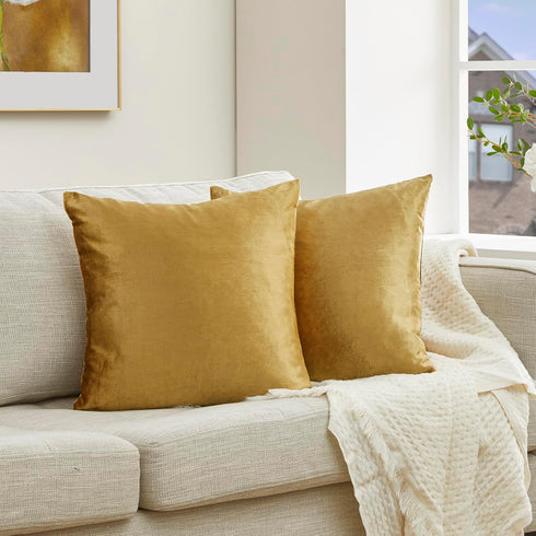 GIGIZAZA Decorative Throw Pillow Covers 16x16,Set of 2 Gold Square Couch Pillow Covers,Velvet Sofa Boho Cushion Pillows...