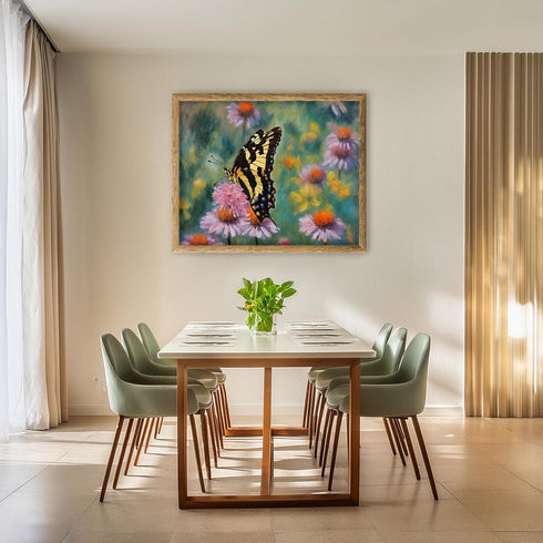 Posterizer 1 pcs- black and yellow butterfy on pink dainty flower-Art for Animal Lovers-Landscape & Nature Art- Living Room Bedroom Decor- unframe...