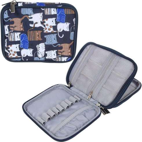 Teamoy Crochet Hook Case - Empty Organizer with Multiple Pockets for Needles & Knitting Accessories, Cats Blue...