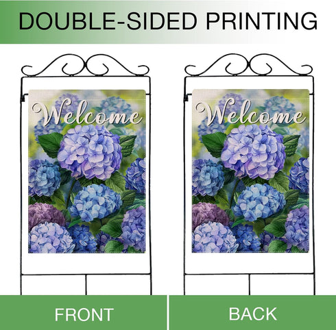 Welcome Spring Floral Flowers House Flag Double Sided, Hydrangea Decorative Garden Yard Outdoor Large Decor, Summer Farmhouse Burlap Home Outside ...