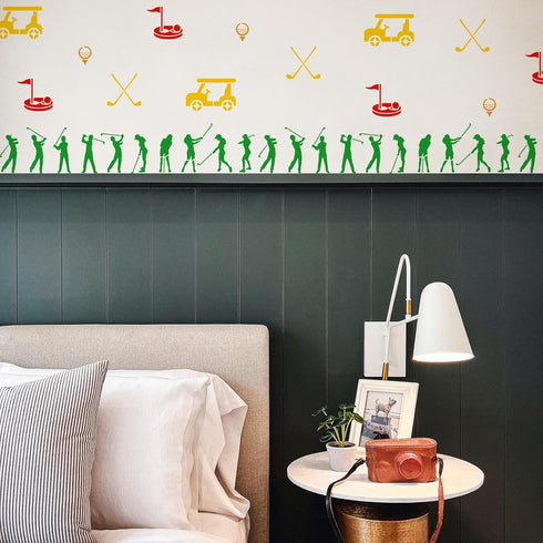 BENECREAT Golf Swing Border Painting Stencils, 12x12inch Sport Theme Cart Plastic Decoration Template for DIY, Engraving, Scrapbooking...