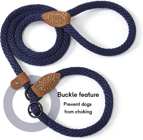 Mile High Life Slip Leads for Dogs | Heavy Duty Dog Training Leash | 6 Feet No Pull Slip Leashes w Leather Tip | Navy Rope Lead for Dogs Outside...