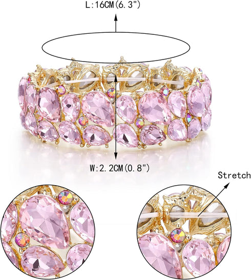 EVER FAITH Women's Wedding Party Jewelry Austrian Crystal 2 Layer Teardrop Stretch Bracelet for Her...