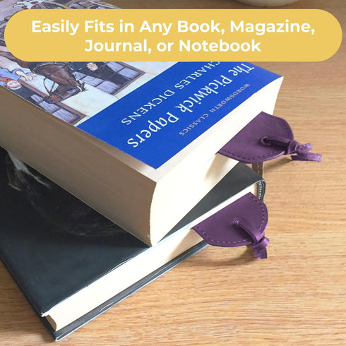 Leather Bookmark Handmade with Purple Heart Design - 2 Genuine Leather Book Marks - Unique Bookmarks for Men Women and Kids | Great Book Lover Gif...