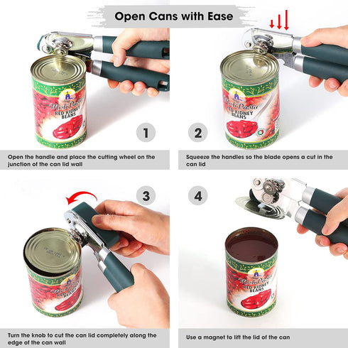 Can Opener Manual with Magnet and Sharp Blade Smooth Edge, Handheld Openers with Big Effort-Saving Knob, Can Opener with Multifunctional Bottles O...
