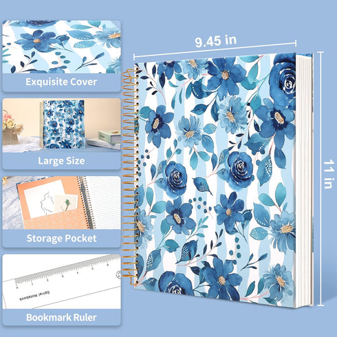 CAGIE Hardcover Spiral Notebook 8.5 x 11 Spiral Journal Notebooks College Ruled with Large Pockets Aesthetic Floral Note Book Spiral Bound Journal...