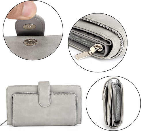 UTO Women PU Leather Wallet RFID Blocking Large Capacity 15 Card Slots Smartphone Holder Snap Closure...