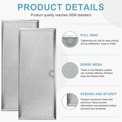 Fits for Jenn.Air 71002111 Downdraft Range Hood Grease Filter by AMI PARTS - Microwave Oven Aluminum Mesh Grease Filter 15 5/8" x 6 3/8" (2-Pack)