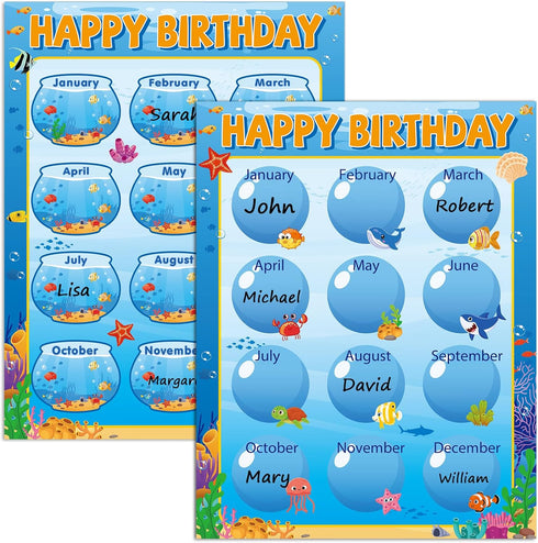 17.7 x 13.7 in Happy Birthday Chart Poster Set Under The Sea Calendar Birthday Classroom Decorations Ocean Animal Birthday Chart Bulletin Board Ba...