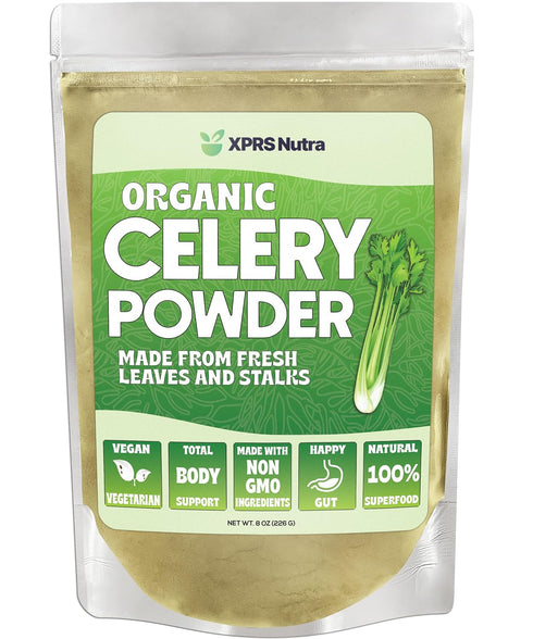 XPRS Nutra Organic Celery Powder - Celery Organic Fresh Powder Antioxidant - Premium Celery Powder Organic - Vegan Friendly Celery Fresh Powder (8...