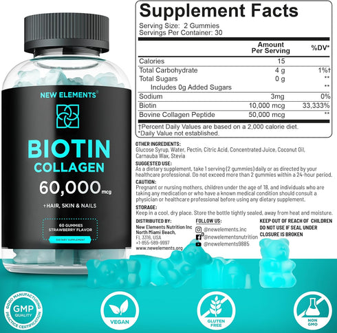 Biotin & Collagen Peptides Gummies - 50,000mcg Collagen + 10,000mcg Biotin | Hair, Skin & Nails Support for Men & Women | Hair Growth, Glowing Ski...