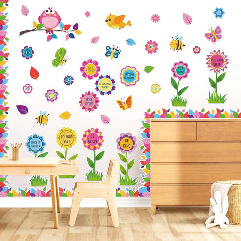 Bulletin Board Decorations Spring Flower Butterfly Affirmation Cutouts Hello Spring Bulletin Board Borders Set for Classroom School Office Decor T...