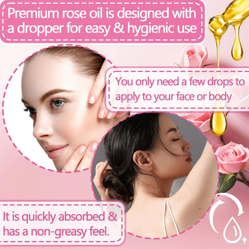2PCS Rose Essential Oil,Premium Multi-Use Rose Fragrance Oil for Skin Use & Aromatherapy,Moisturizing Rose Oil Essential Oil for Face,Diffuser,Ski...