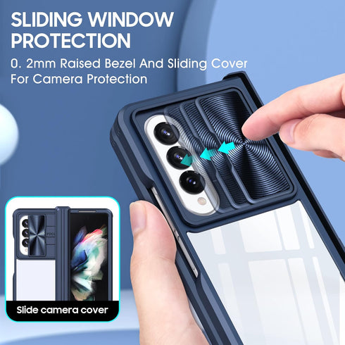 Compatible with Samsung Z Fold 4 Case with Camera Lens Protector Slide Black,Phone Samsung Galaxy Z Fold 4 Case Silicone Transparent Shockproof Lu...