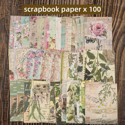 200 Pieces Vintage Scrapbook Supplies Pack, Vintage Nature Plant Flower Scrapbook Paper Art Journaling Kit for Bullet Journals Planners Collage De...