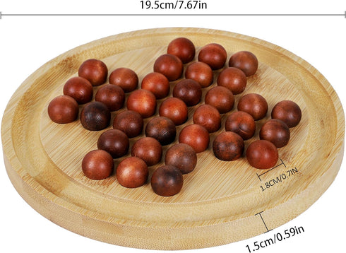 TOWO Wooden Solitaire Game –Peg Solitaire Puzzle Toy - Classic Board Game Marble Chess Mind Game 19.5CM 7.7” Round Board with Wooden Balls One Pla...