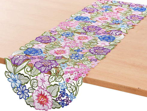 Flowery Table Runner 13"×54", Cutwork Embroidered Floral Flower Dresser Scarf for Home Kitchen Dining Tabletop Decoration (Runner 13"×54", Flower-...